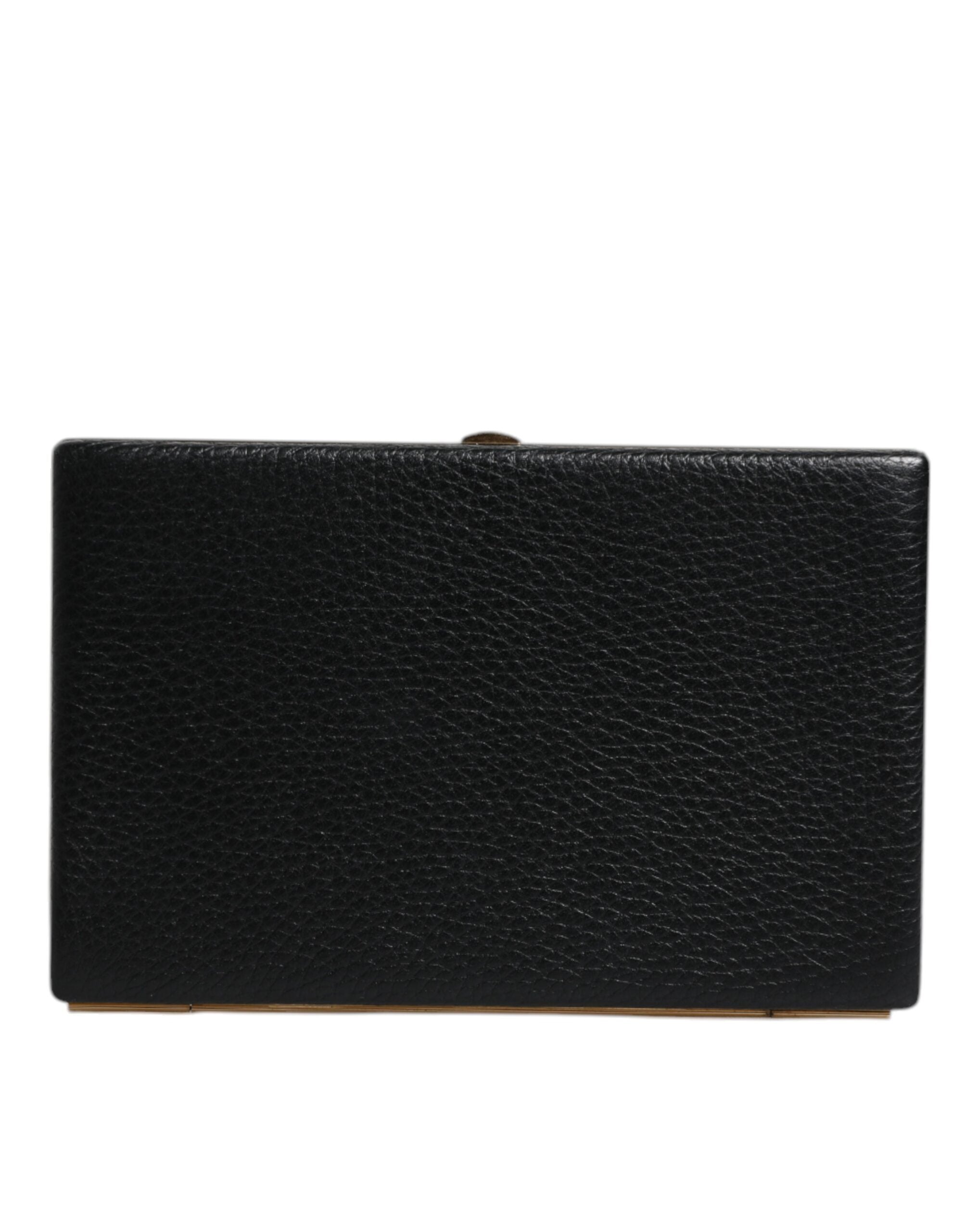 Dolce & Gabbana Siyah Deri Altın Çerçeveli Clutch Akşam Partisi Çantası